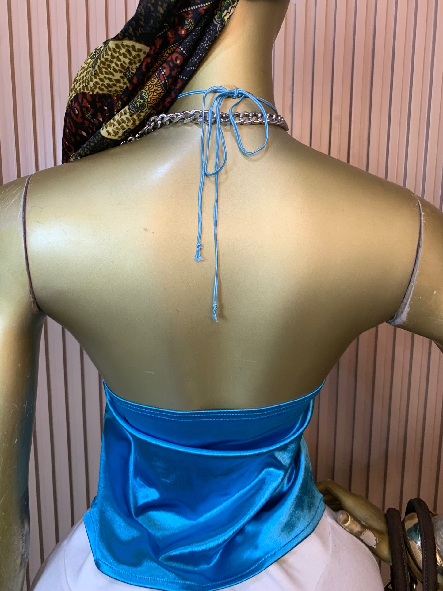 OVAL11 SIZE10 turquoise blue silk top