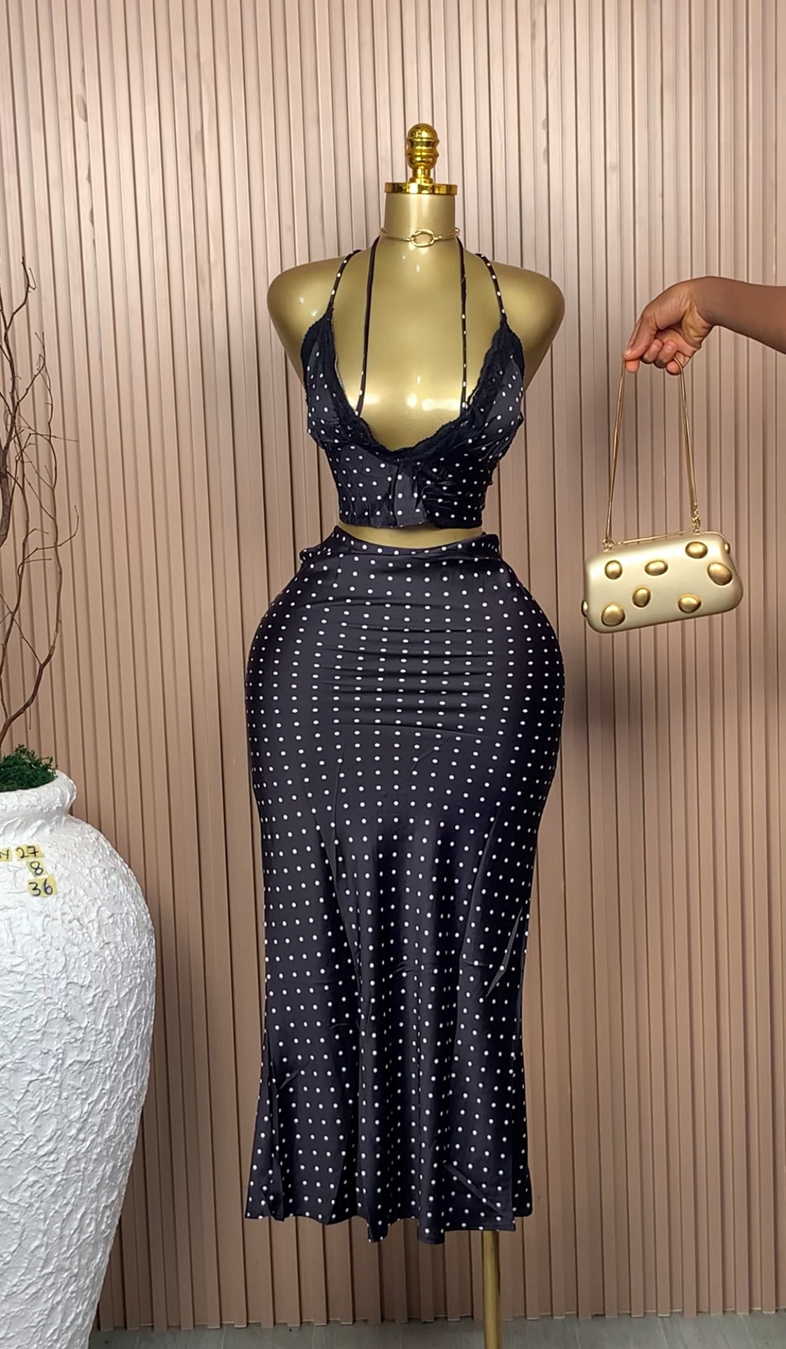 UK Size 8 Tiffany27 Brand New Two Piece Black&White polka dots Length6