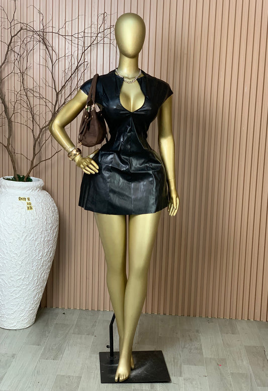 SIZE10 RAYY8 Length33 Brand new black leather dress
