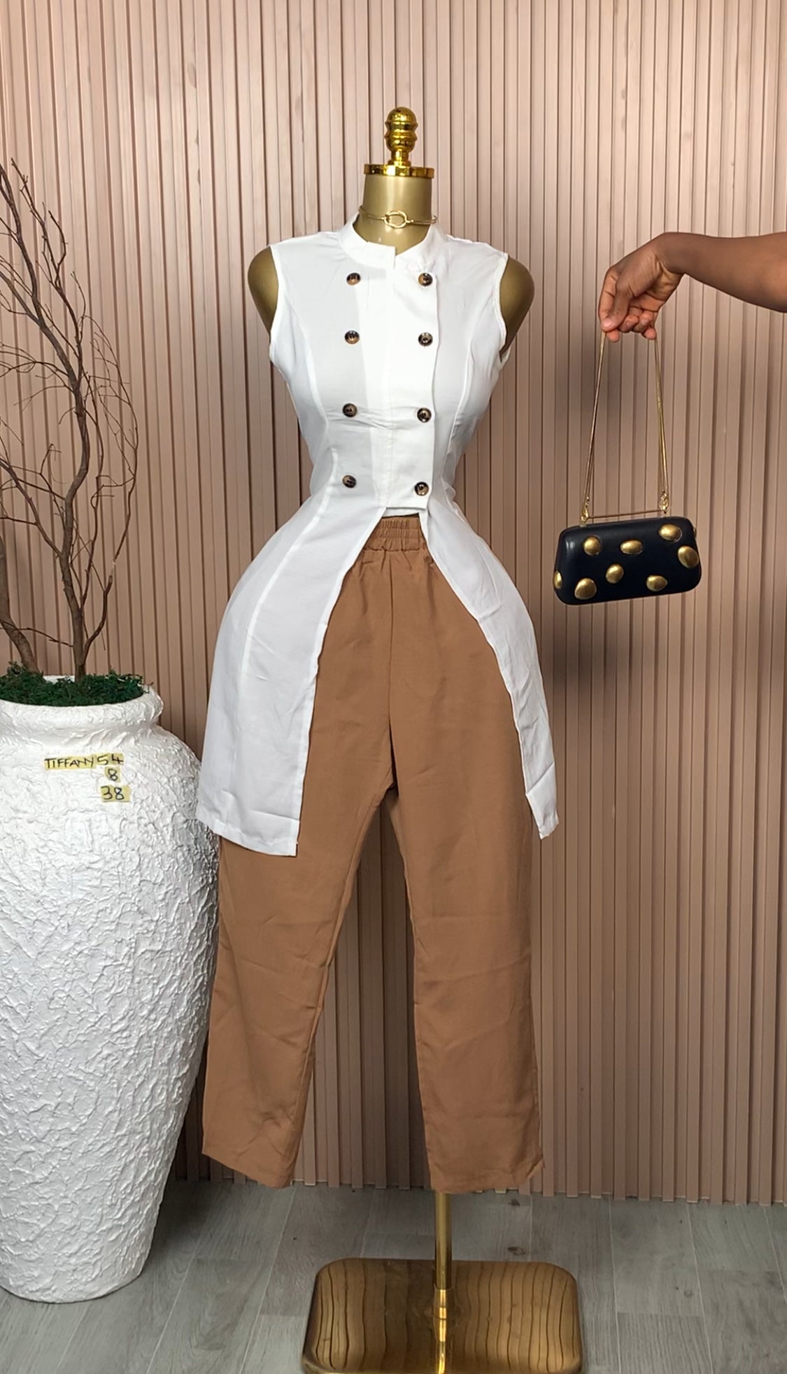 UK Size 8 Tiffany54 Brand New Two Piece White&Brown Length38